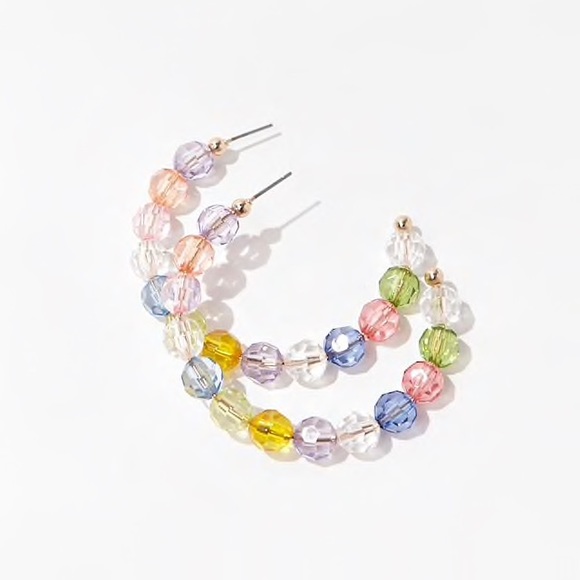 Beaded Candy Hoop Earrings in Pastel - Picture 3 of 4
